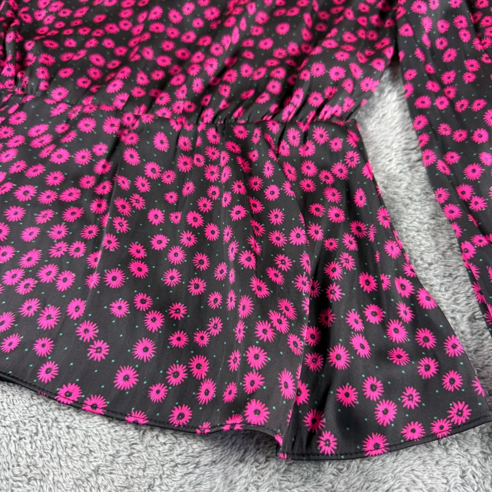 The Kooples Daisy Dots Peplum V-Neck Long Sleeve Blouse Top Black Pink Size L - Picture 8 of 8